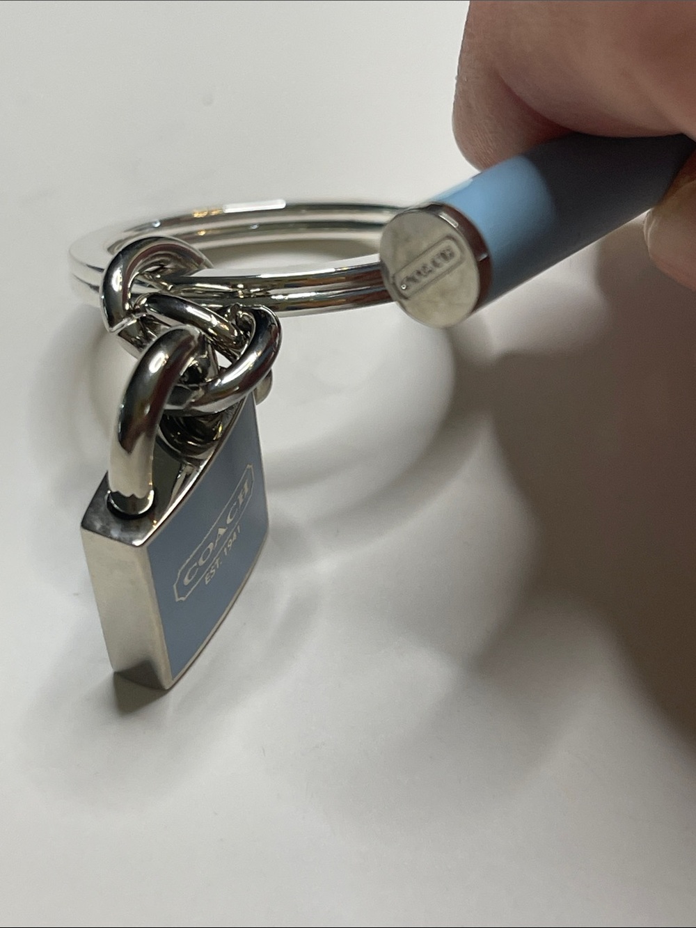Coach Light Blue Padlock Keychain & Pen Set - Picture 4 of 6